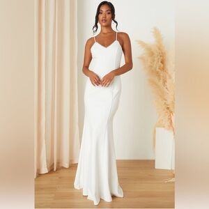 Lulu’s White, Sleeveless, Mermaid Dress